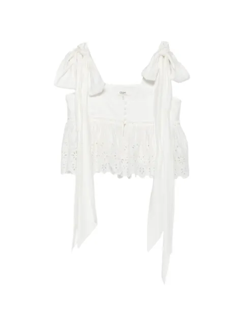 Chloé broderie-anglaise tie-fastening top