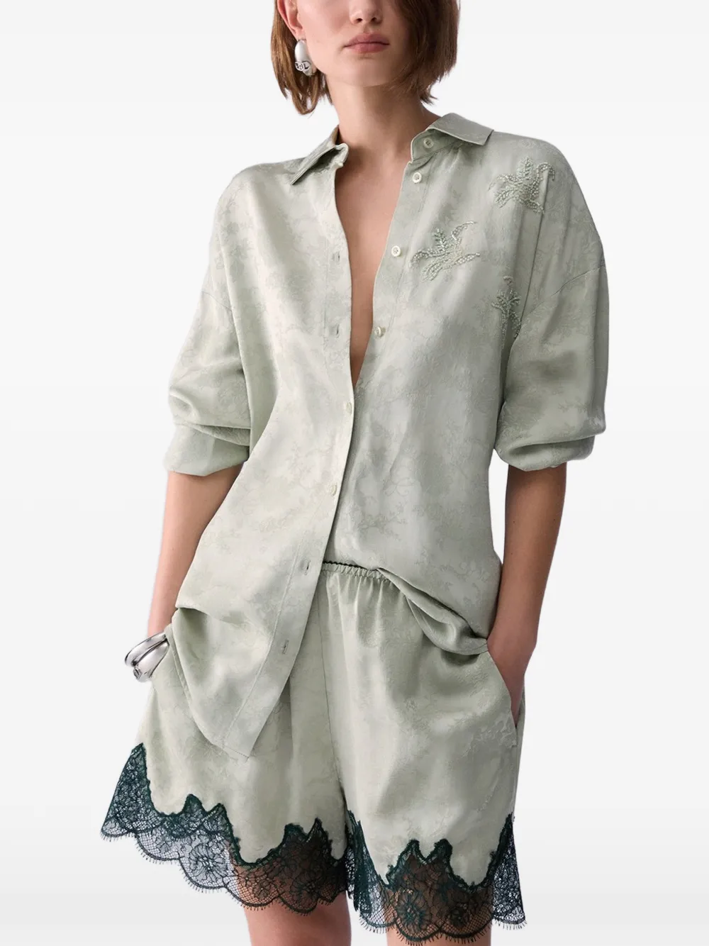 LIU JO Blouse met geborduurd juweel en jacquard Groen