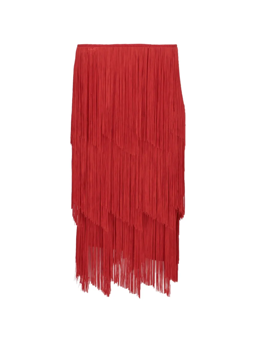 TOM FORD fringed tiered midi skirt - Rosso