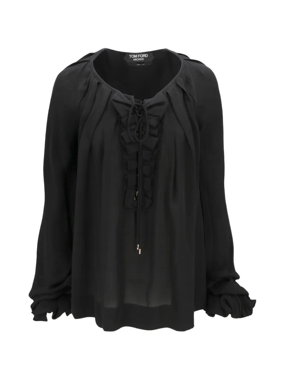 TOM FORD ruffle-trimmed lace-up blouse - Nero