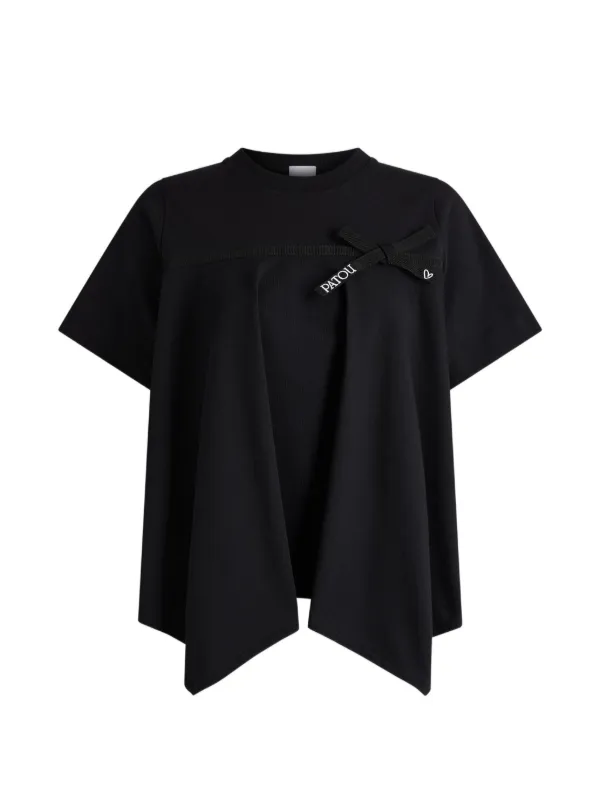 Patou Bow-detail Pleated T-shirt in Black
