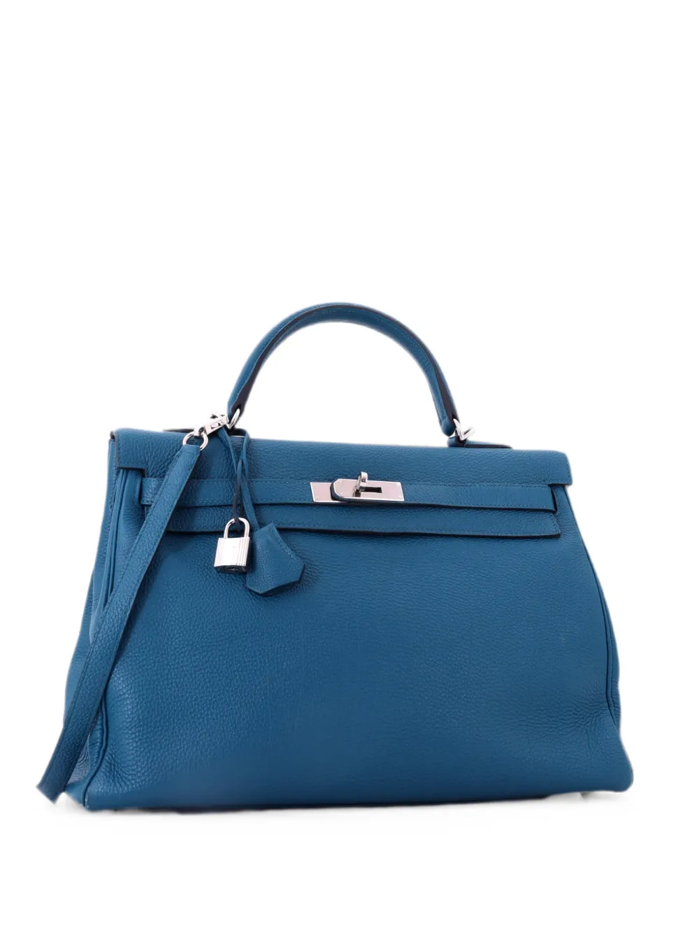 Pre-owned Hermes Kelly Handbag Blue Togo With Palladium Hardware 35 Satchel