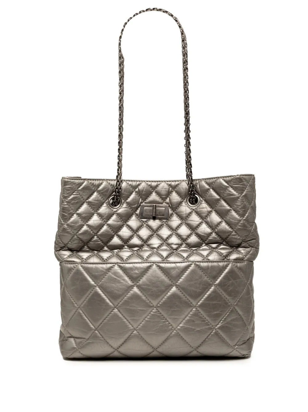 CHANEL Pre-Owned Borsa tote Reissue 2.55 in pelle di vitello metallizzata trapuntata con effetto invecchiato 2010-2011 - Grigio