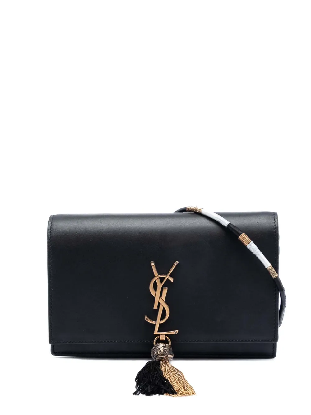 Saint Laurent Pre-Owned 2017 Smooth Calfskin Monogram Kate Bicolor Tassel Wallet On Strap crossbody bag - Black