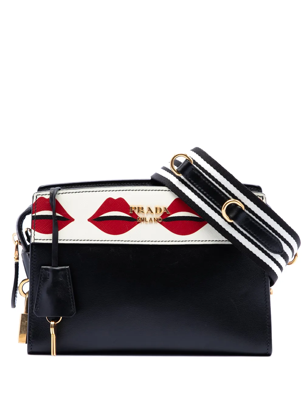 Prada Pre-Owned Borsa a tracolla Lip Print Esplanade in pelle Saffiano e City Calf 2010-2026 - Nero
