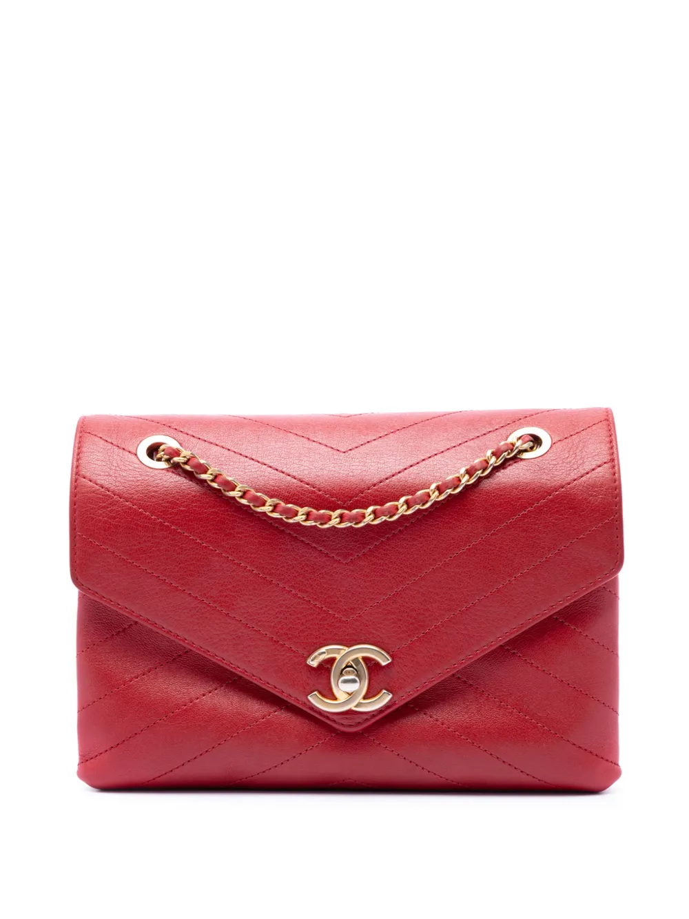 CHANEL Pre-Owned 2018 Small CC Chevron Calfskin Envelope Flap crossbody bag - Red