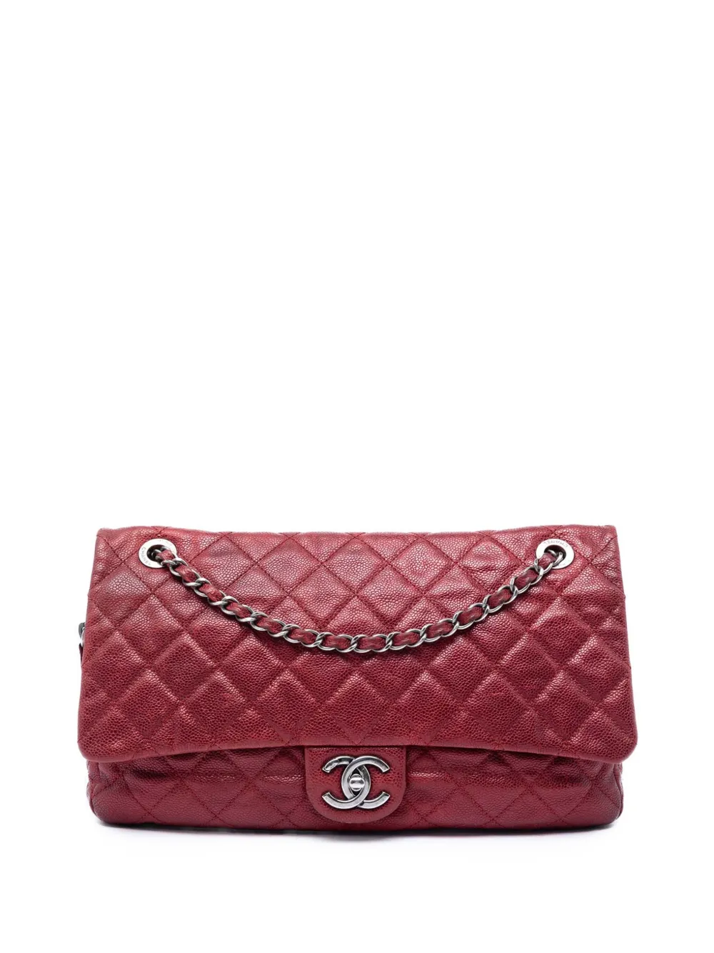 CHANEL Pre-Owned Borsa a spalla Jumbo Easy Flap in pelle Caviar trapuntata iridescente 2012 - Rosso