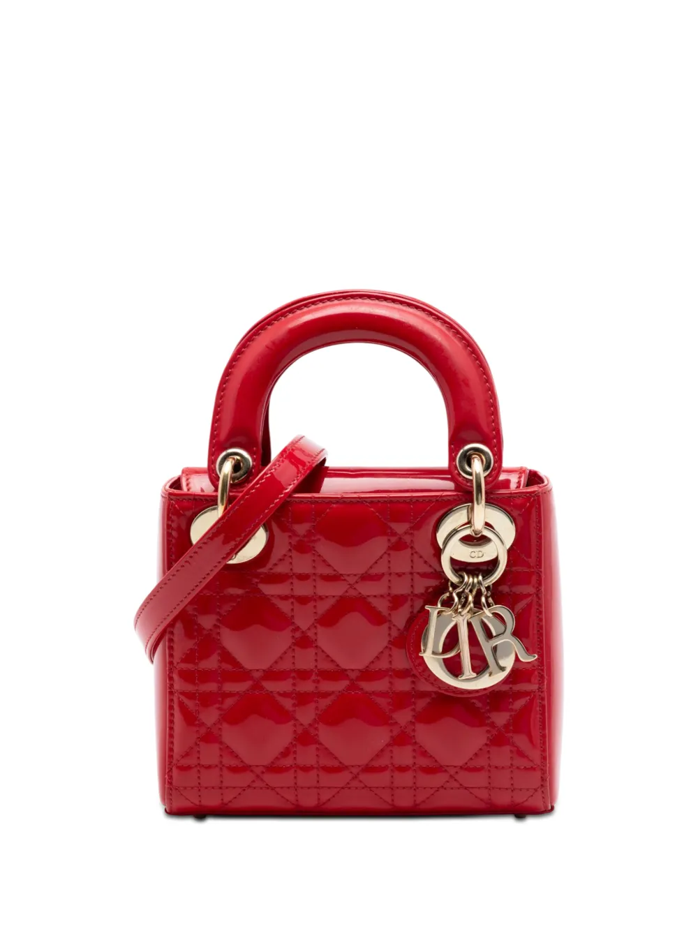 Christian Dior Pre-Owned 2015 mini Cannage Lady Dior Satchel-Tasche aus Lackleder - Rot