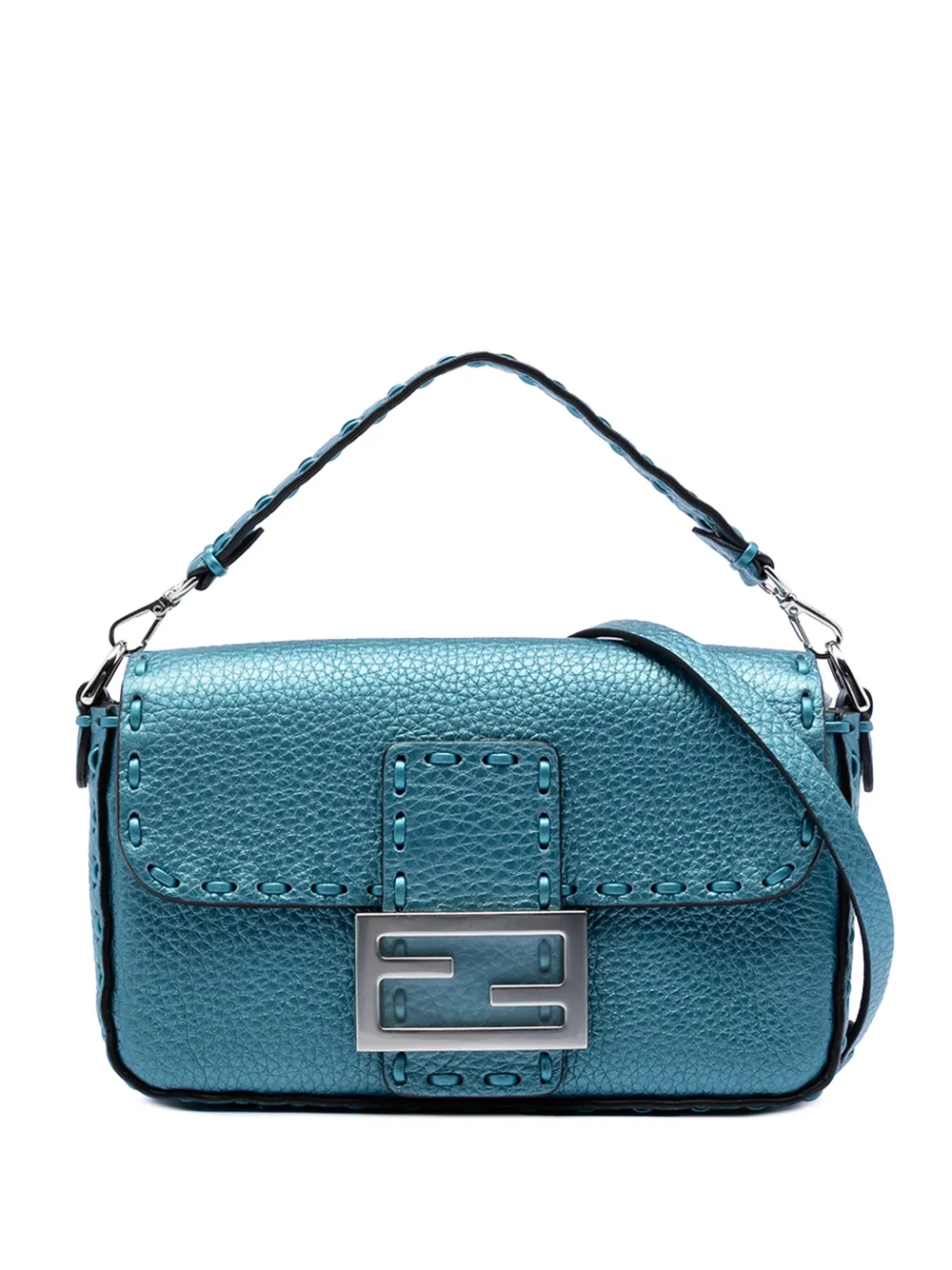 Fendi Pre-Owned Borsa a tracolla Selleria Baguette mini in pelle metallizzata 2010-2026 - Blu