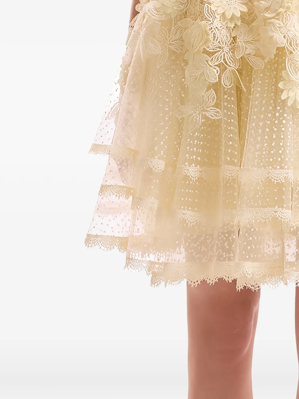 Gemy Maalouf Gelaagde rok met kanten afwerking Beige