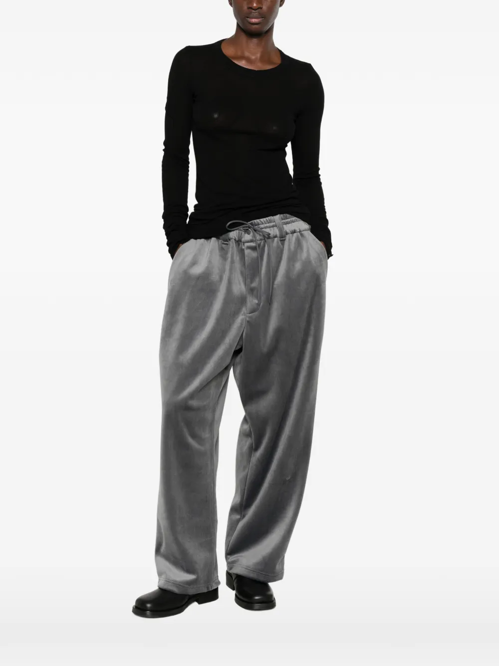 Y-3 Broek met wijde pijpen fluwelen textuur en logo-print Grijs