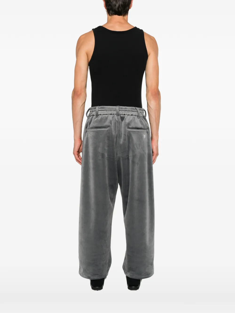 Y-3 Broek met wijde pijpen fluwelen textuur en logo-print Grijs