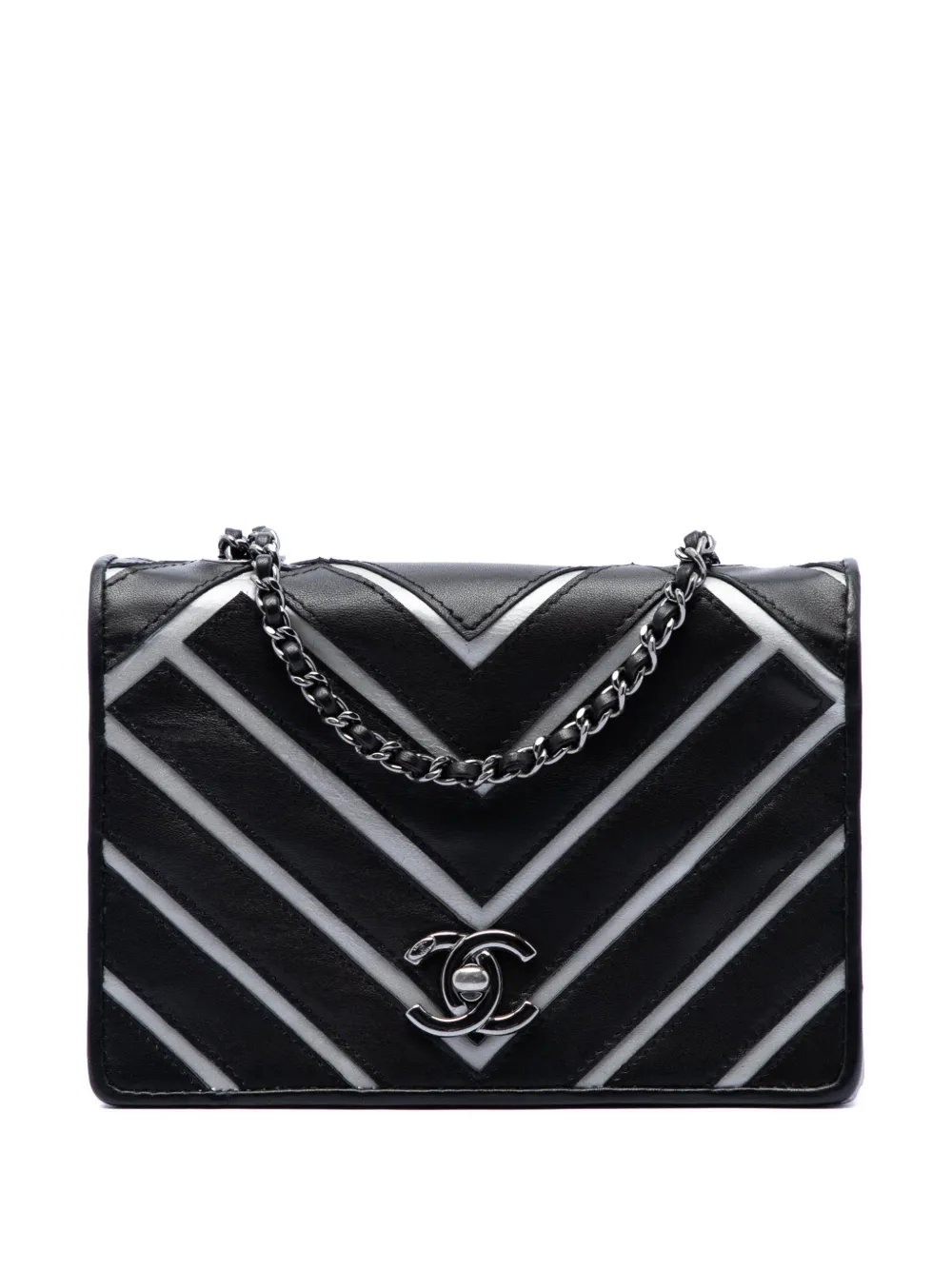 CHANEL Pre-Owned Borsa a tracolla Couture Flap piccola in pelle di agnello con motivo chevron 2016-2017 - Nero
