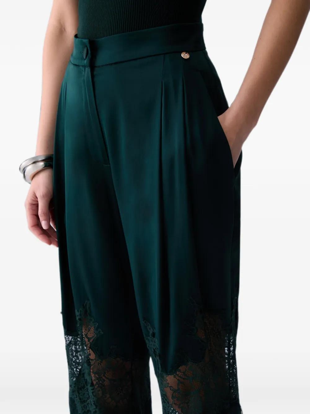 LIU JO Satijnen broek met kanten details Groen
