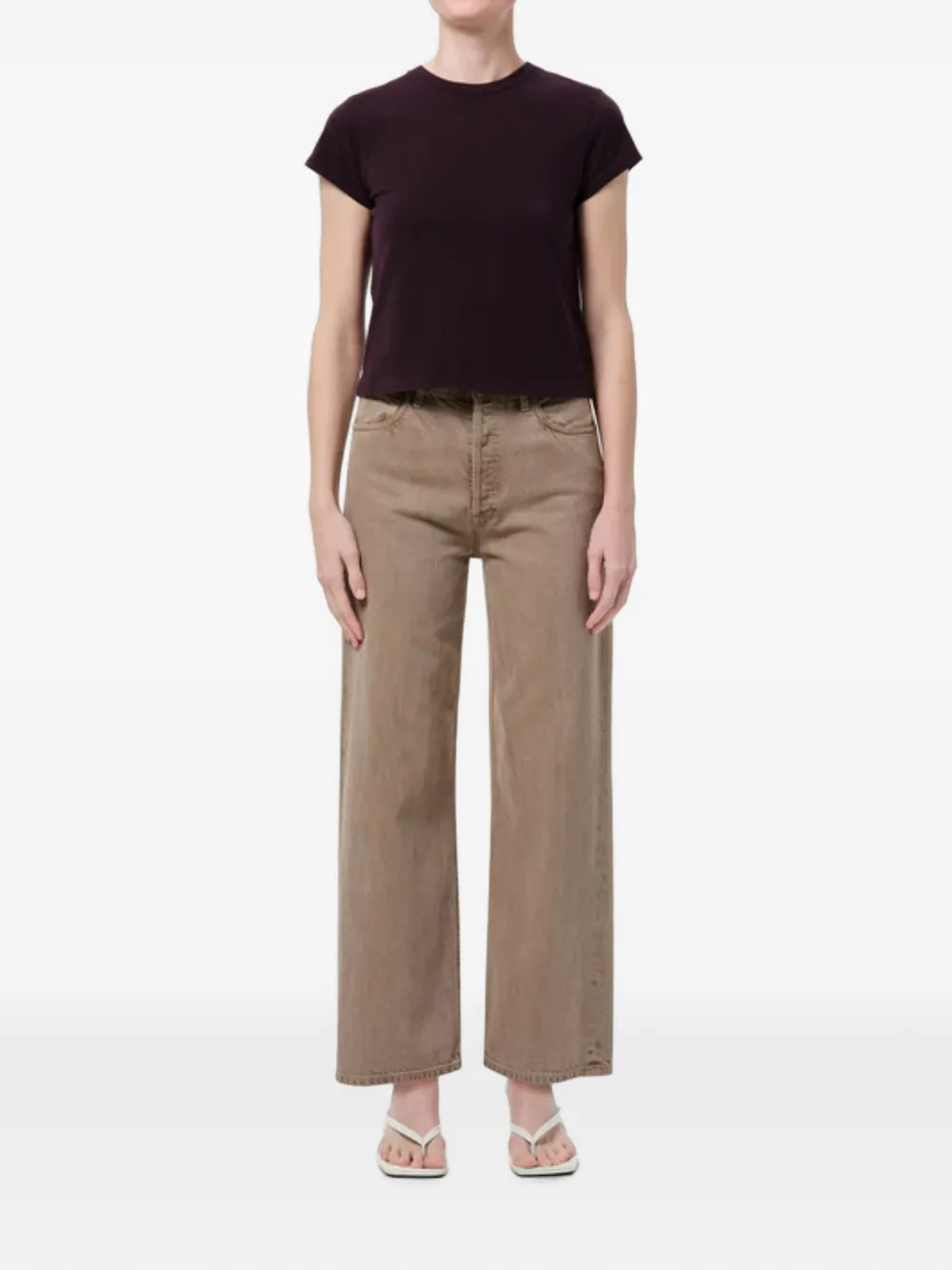 AGOLDE Ren high waist jeans met wijde pijpen Beige