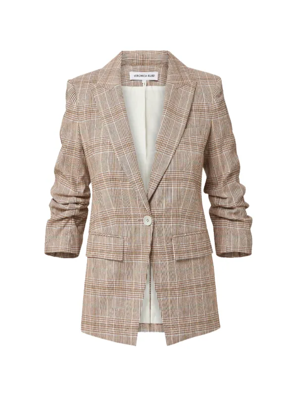 Veronica Beard Clayton Single-breasted Check-pattern Cotton Blazer in Neutrals