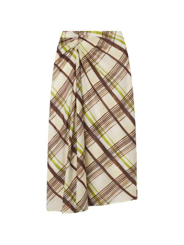 A.L.C. Jeans Checked Twisted-front Cotton Midi Skirt in Neutrals