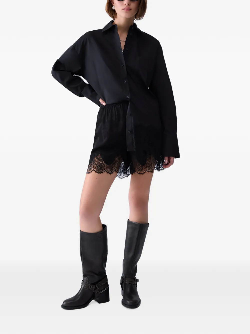 LIU JO Popeline blouse met kant Zwart