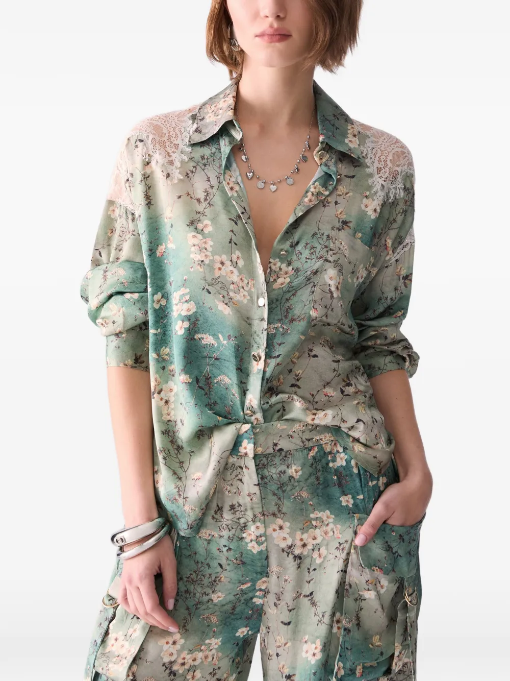 LIU JO Satijnen shirt met print Groen