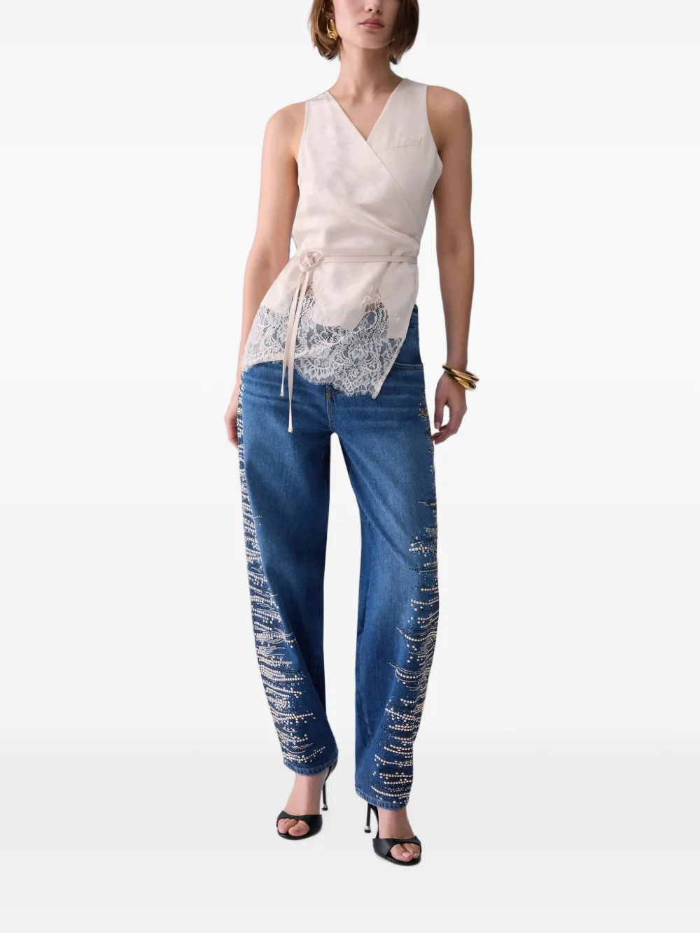 LIU JO Top met kant en jacquard Beige