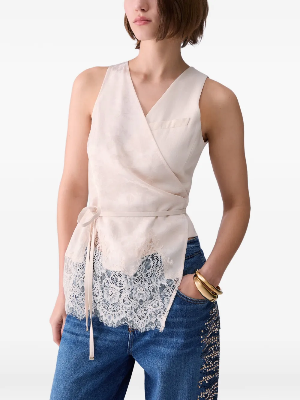 LIU JO Top met kant en jacquard Beige