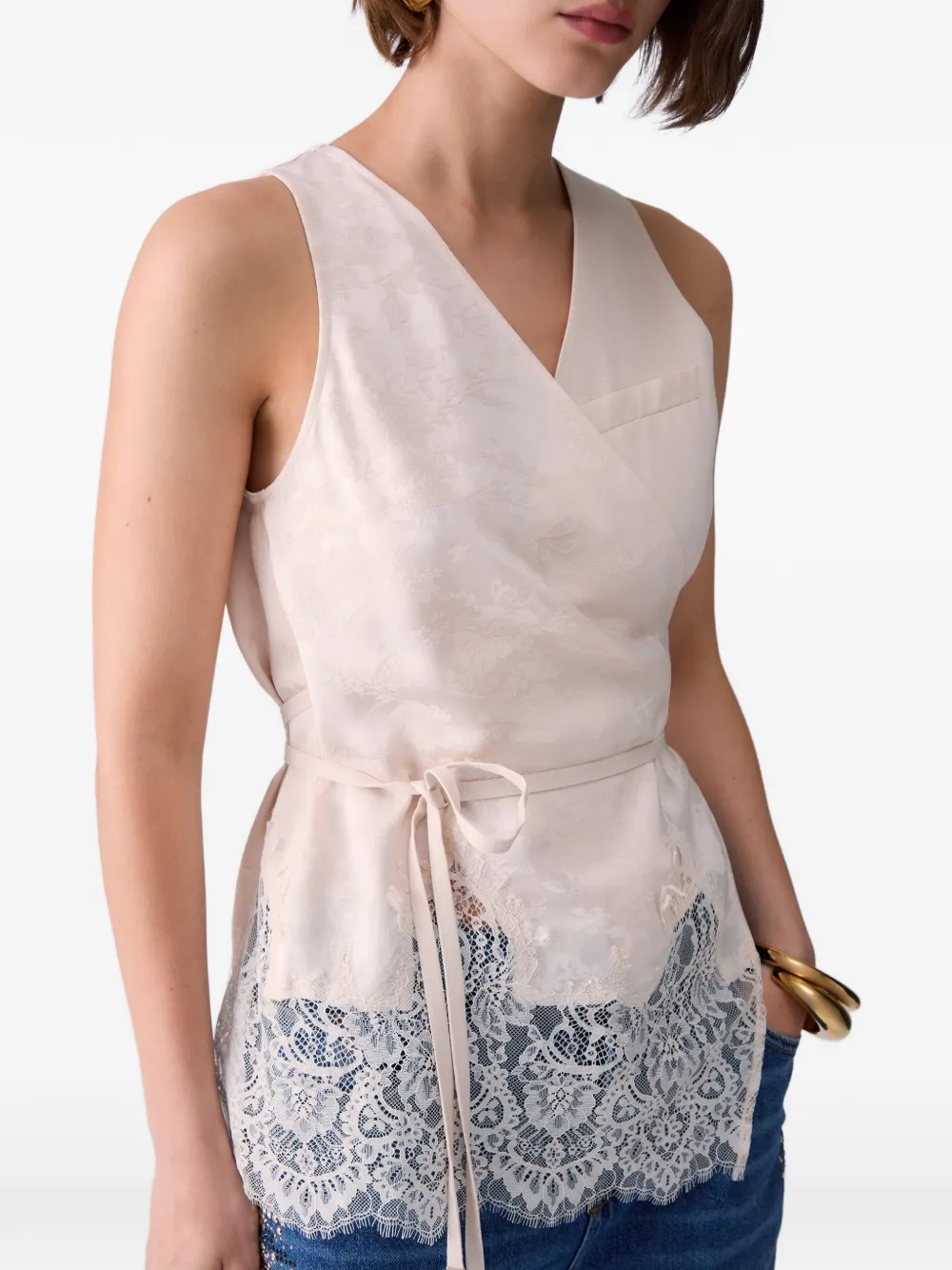 LIU JO Top met kant en jacquard Beige