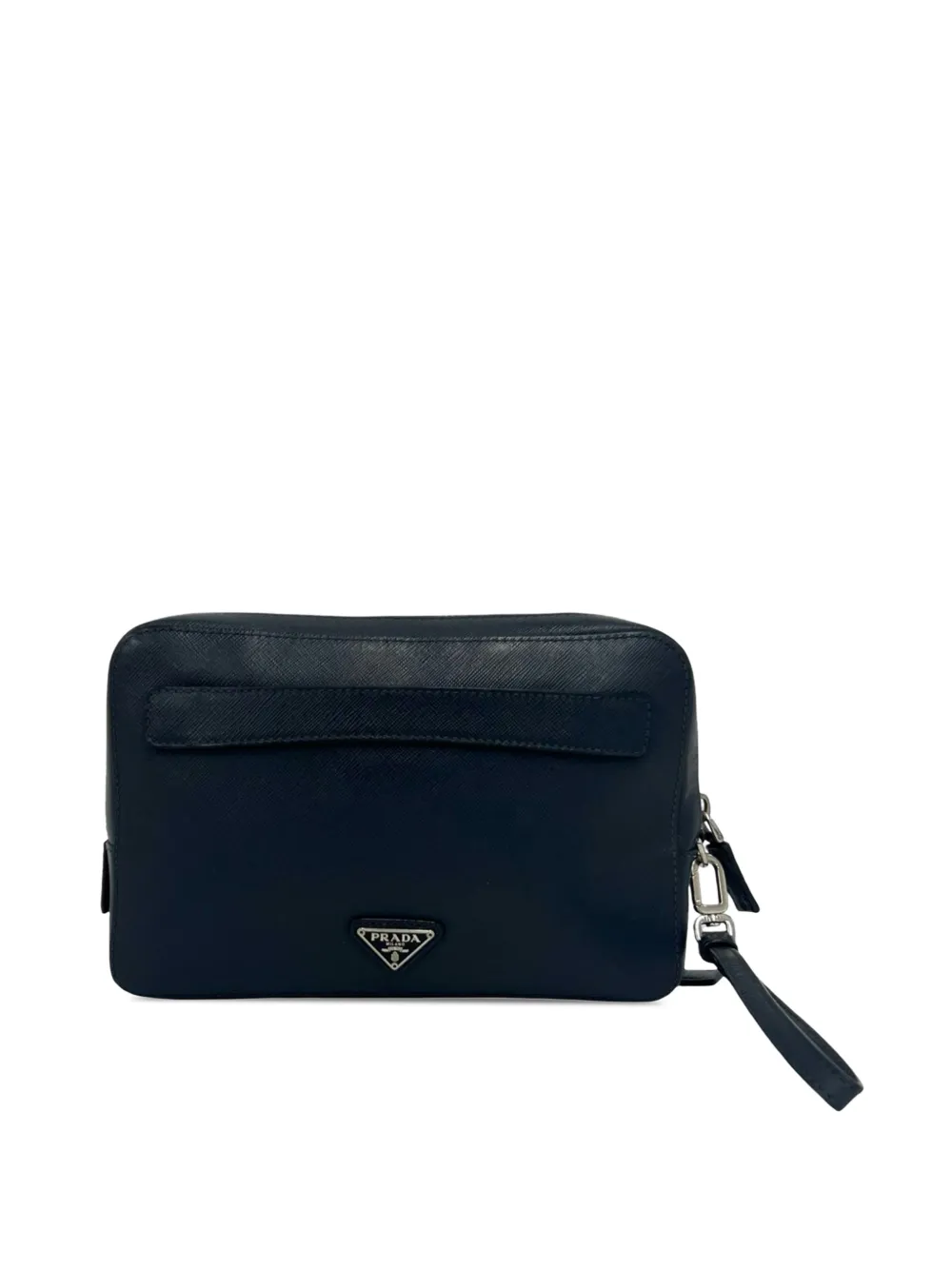 Prada Pre-Owned Clutch Portfolio in pelle Saffiano con zip 2010-2026 - Blu