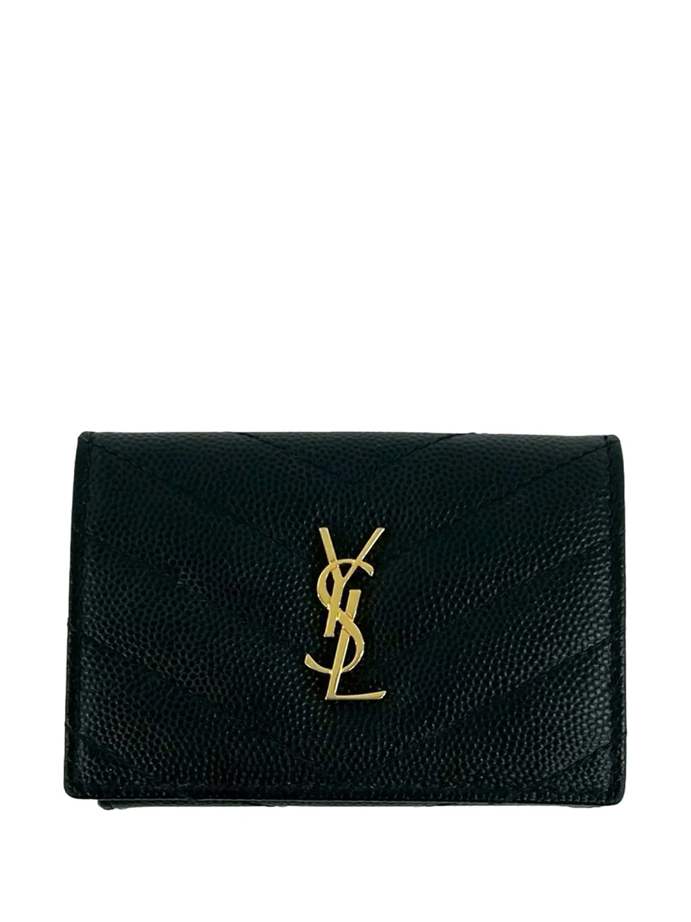 Saint Laurent Pre-Owned Portafoglio tri-fold in grain de poudre con monogramma 2013-2026 - Nero