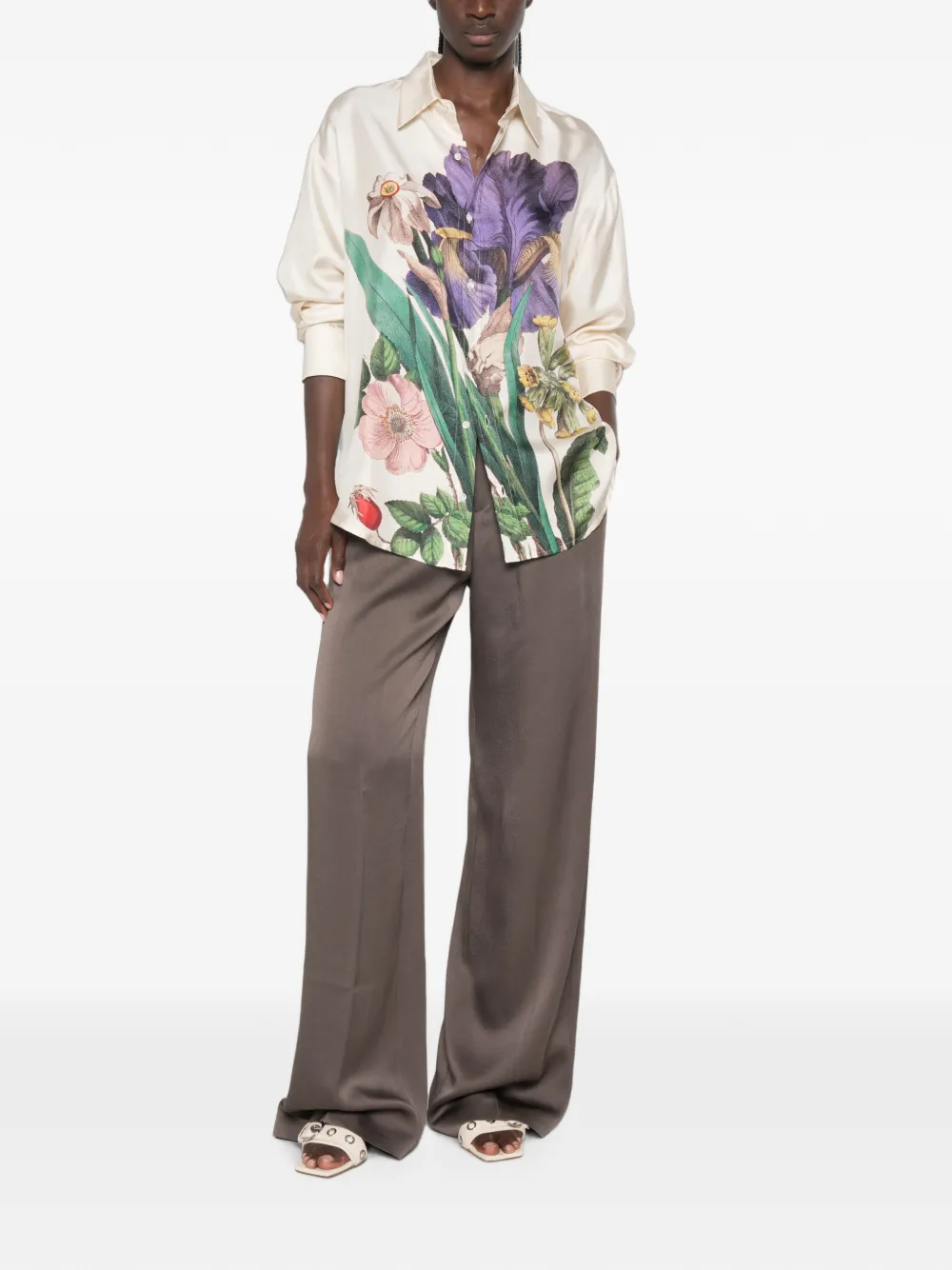 Pierre-Louis Mascia Zijden blouse met bloemenprint Beige