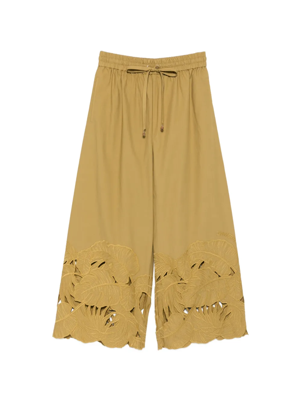 Zimmermann Mahon Cut-out Embroidered Trousers In Green