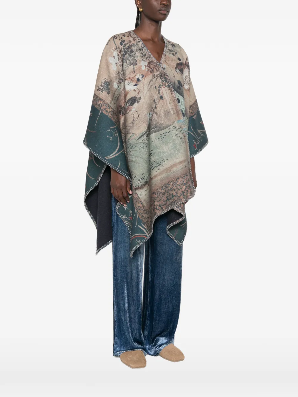 Pierre-Louis Mascia Pancake cape met grafische print en stiksels Beige