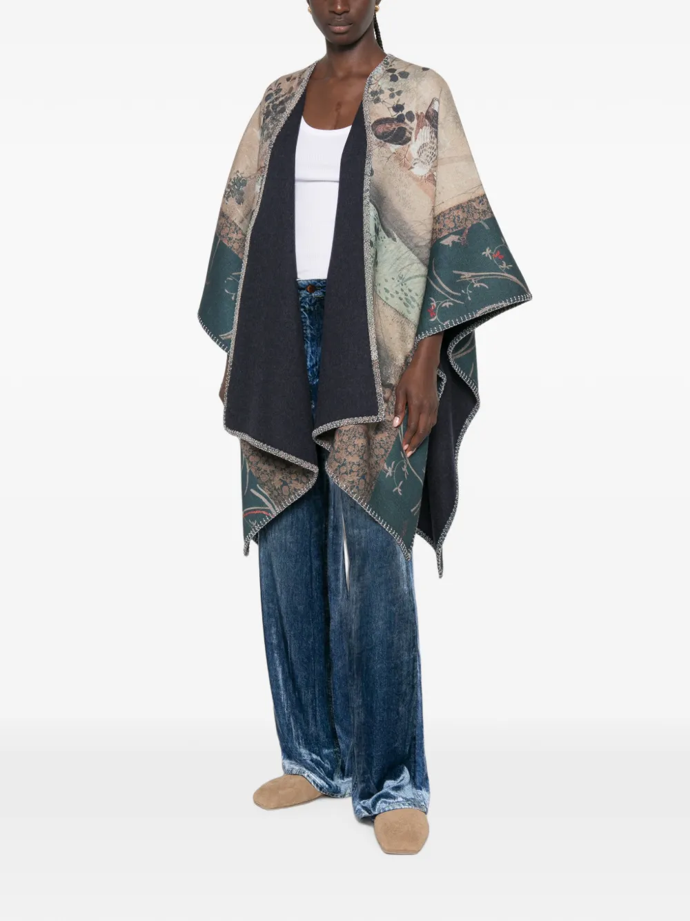 Pierre-Louis Mascia Pancake cape met grafische print en stiksels Beige