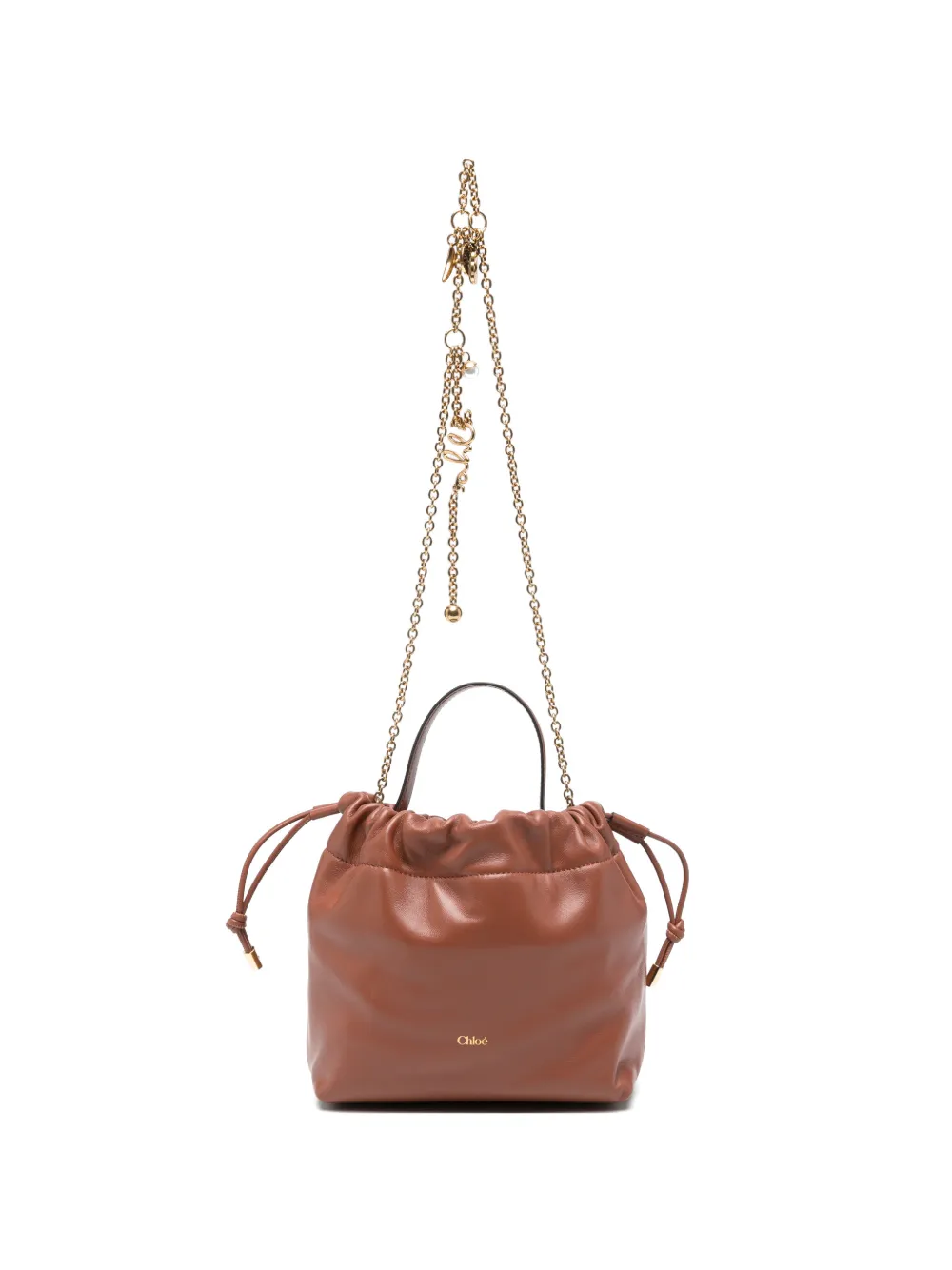 Chloé small Chloé Icons drawstring leather tote bag - Marrone