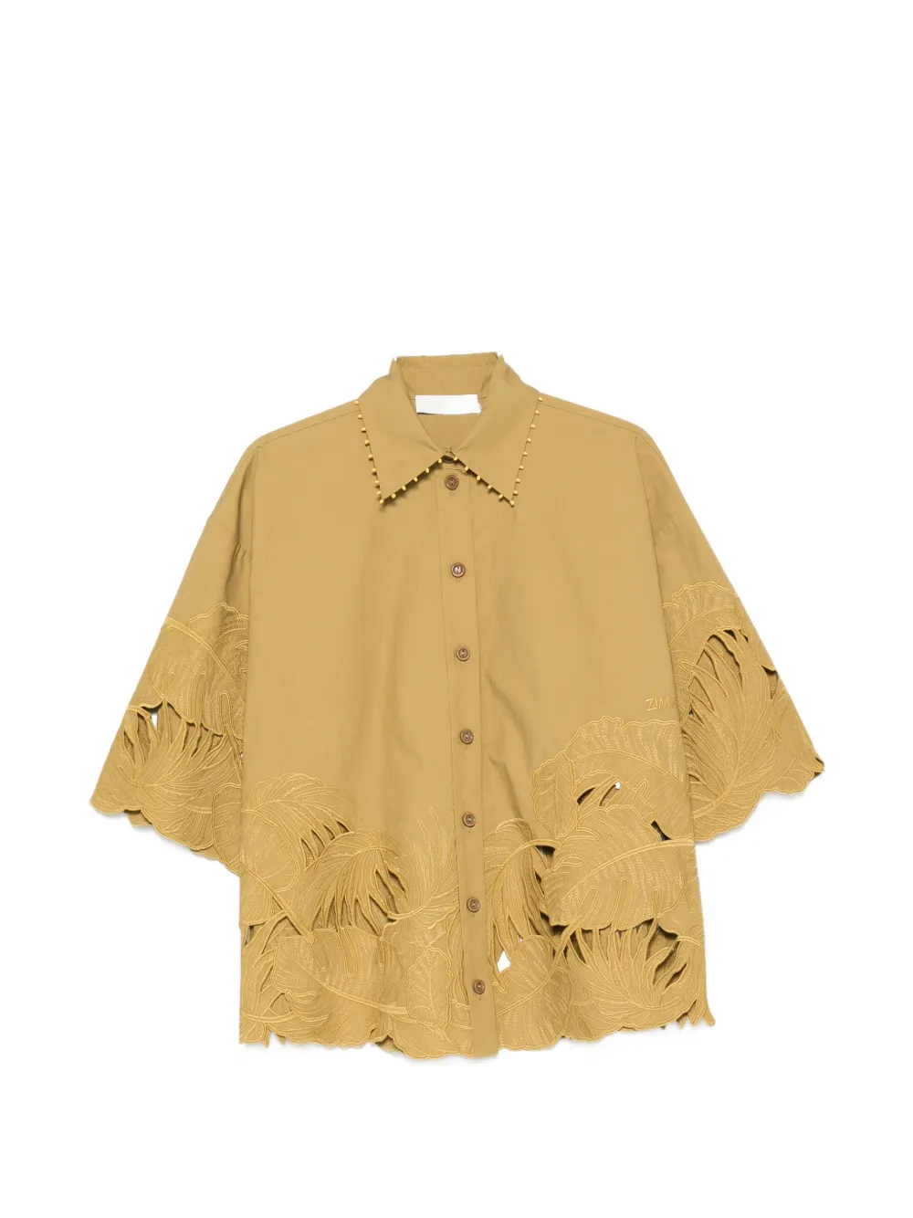 Zimmermann Mahon Cut-out Embroidered Shirt In Gold