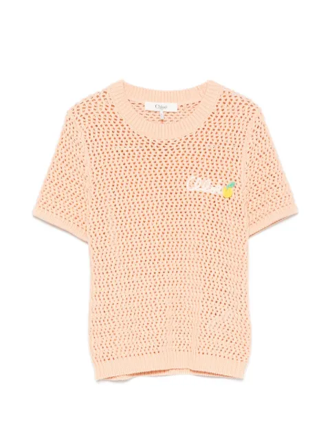 Chloé short-sleeve logo sweater in crochet knit