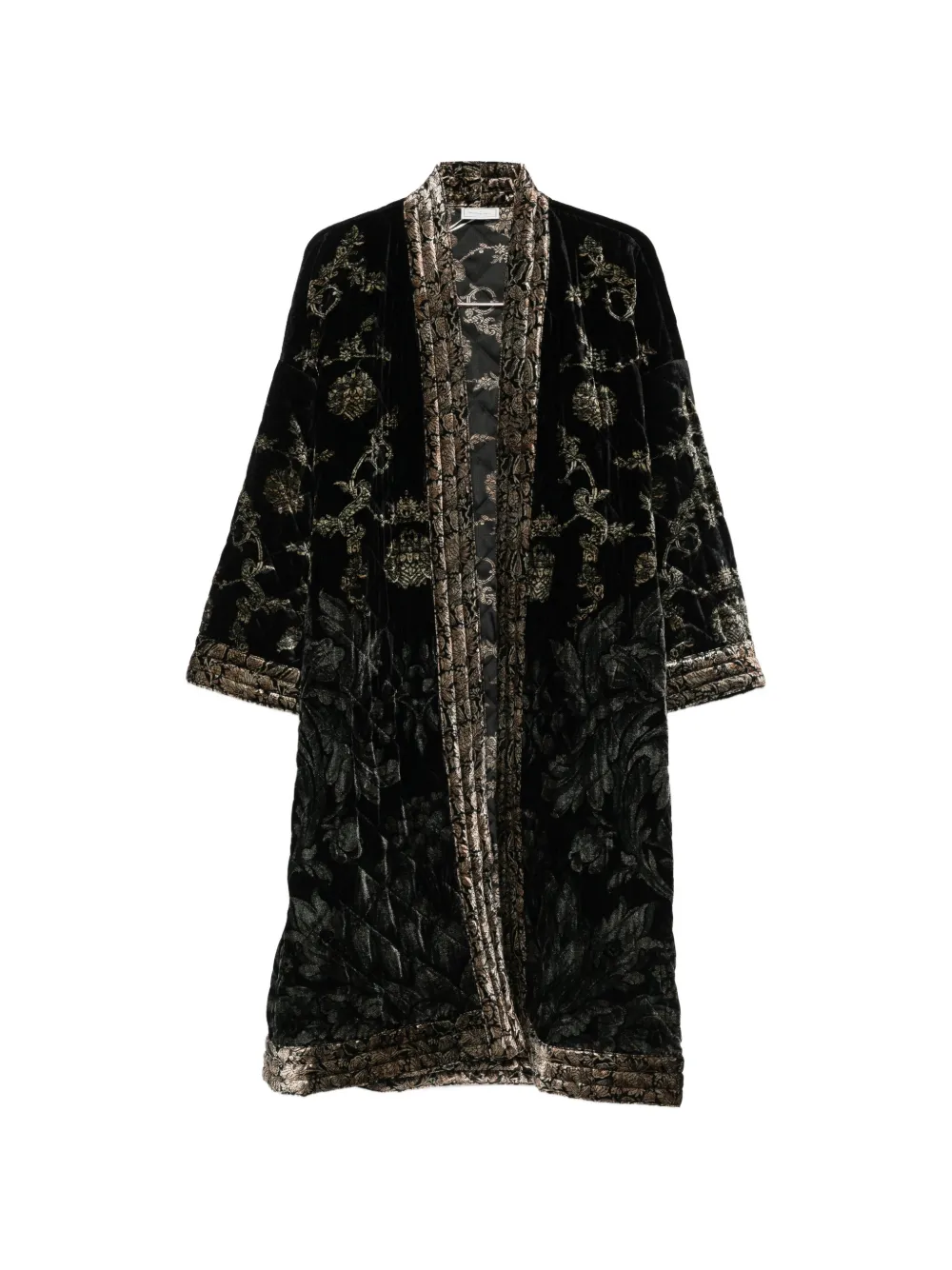 Pierre-Louis Mascia floral-print velvet-effect coat - Schwarz