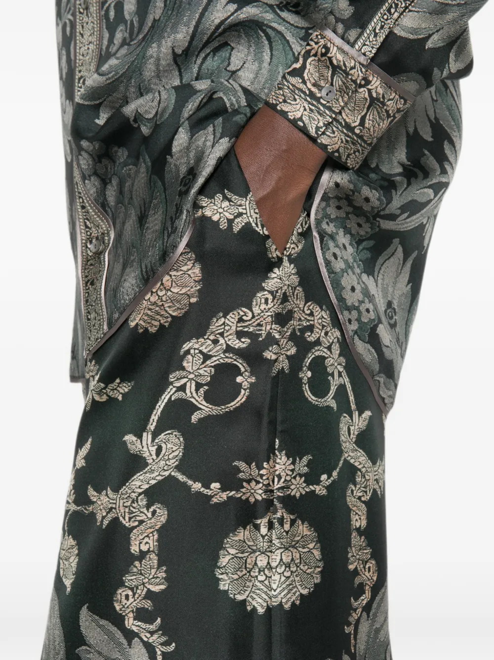 Pierre-Louis Mascia Aloe zijden palazzo broek met botanische print Zwart