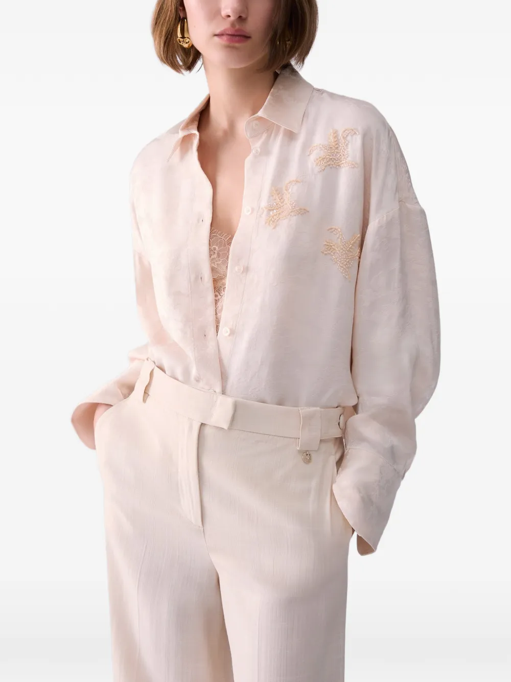 LIU JO Blouse met geborduurd juweel en jacquard Beige