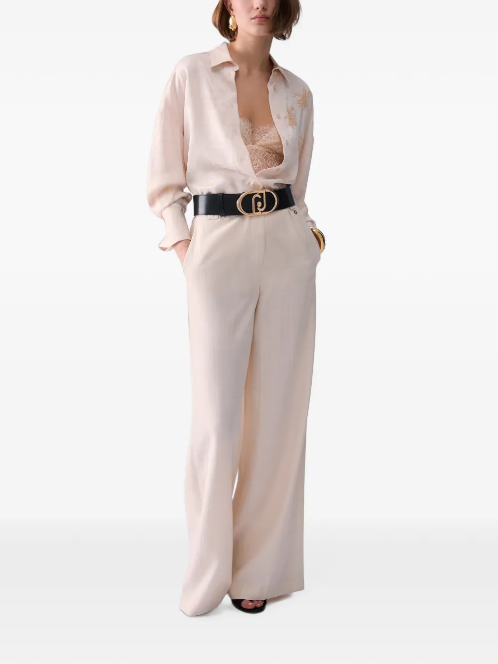 LIU JO Blouse met geborduurd juweel en jacquard Beige