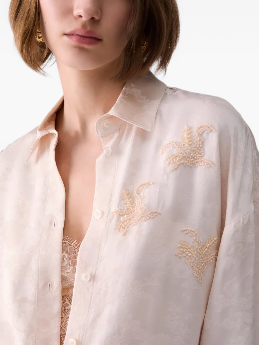 LIU JO Blouse met geborduurd juweel en jacquard Beige