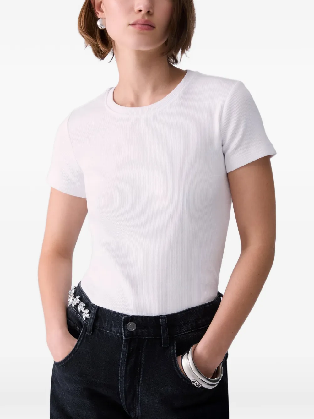 LIU JO Geribbeld T-shirt met logo-patch Wit