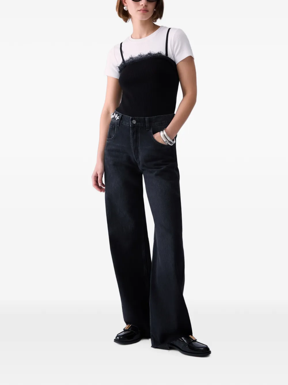 LIU JO Geribbeld T-shirt met logo-patch Wit
