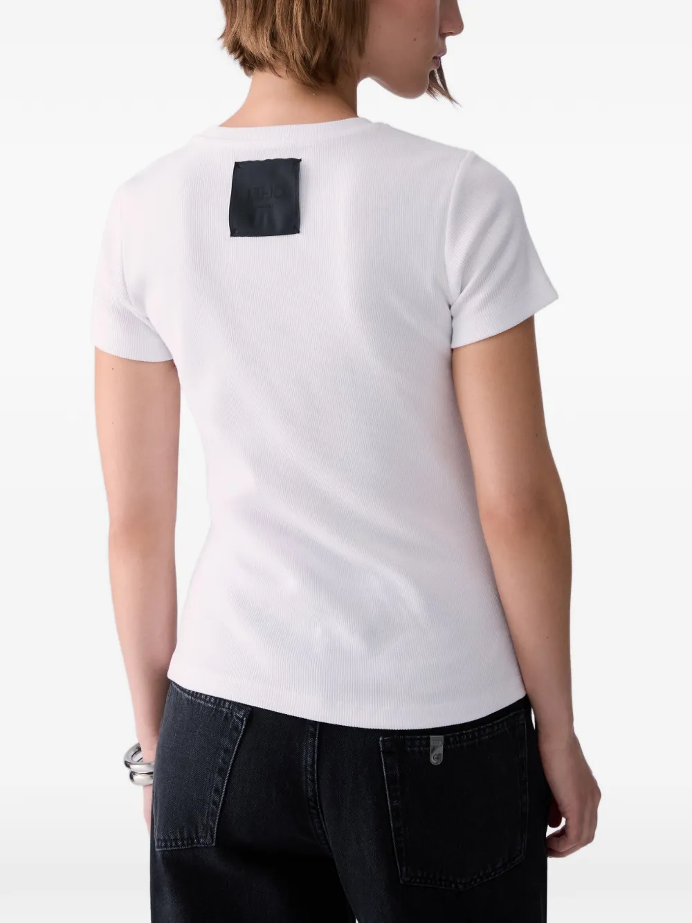 LIU JO Geribbeld T-shirt met logo-patch Wit