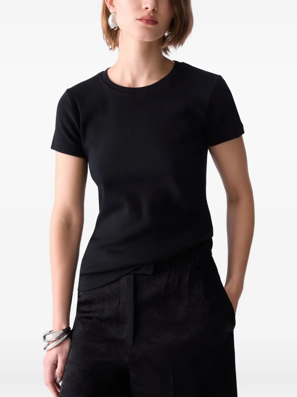 LIU JO Geribbeld T-shirt met logo-patch Zwart