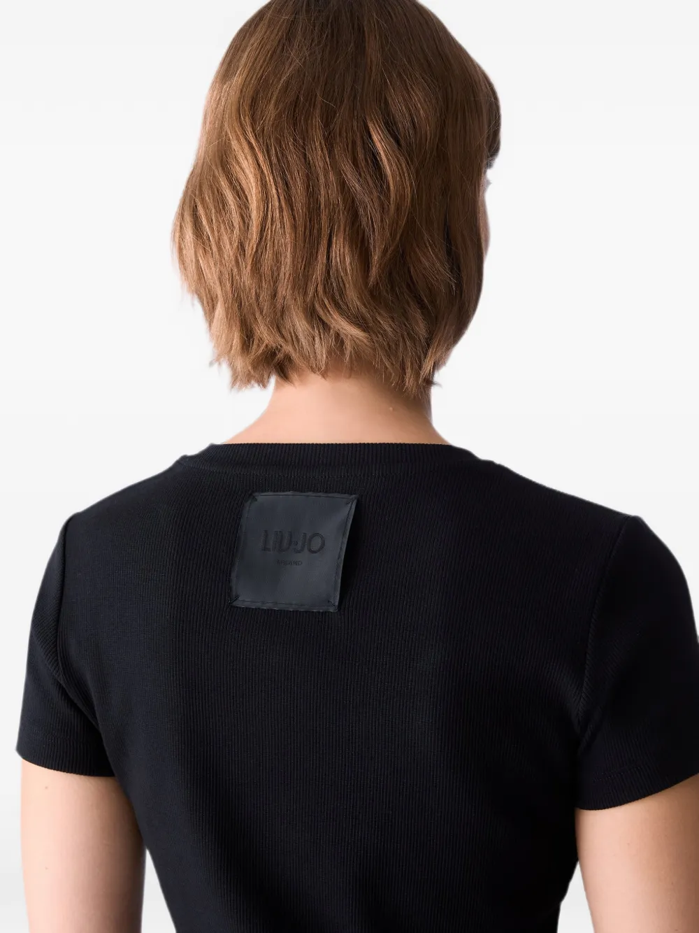LIU JO Geribbeld T-shirt met logo-patch Zwart