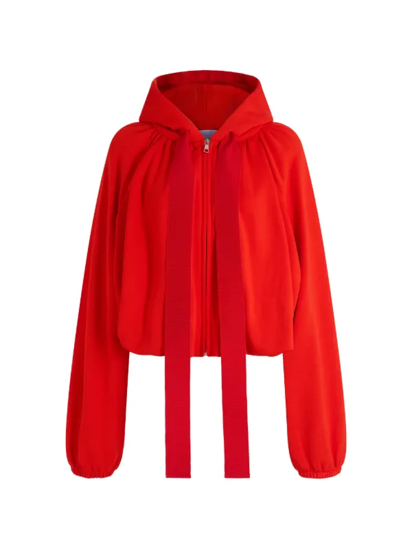Patou Zip-up Drawstring Hoodie in Red