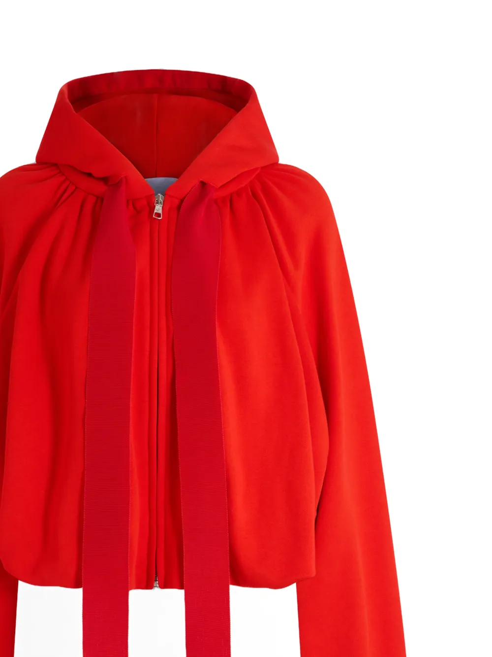 Patou Zip-up Drawstring Hoodie in Red, view 2