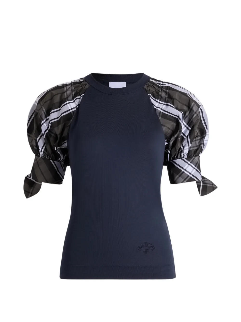 Patou check-print tie-sleeve T-shirt - Blau