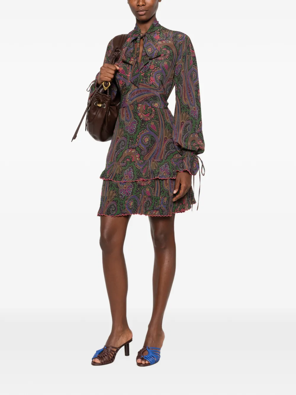 ETRO Mini-jurk met paisley-print en ruches Groen