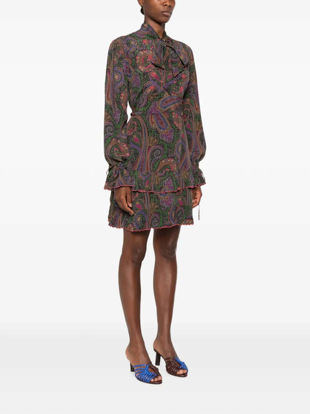 ETRO Mini-jurk met paisley-print en ruches Groen